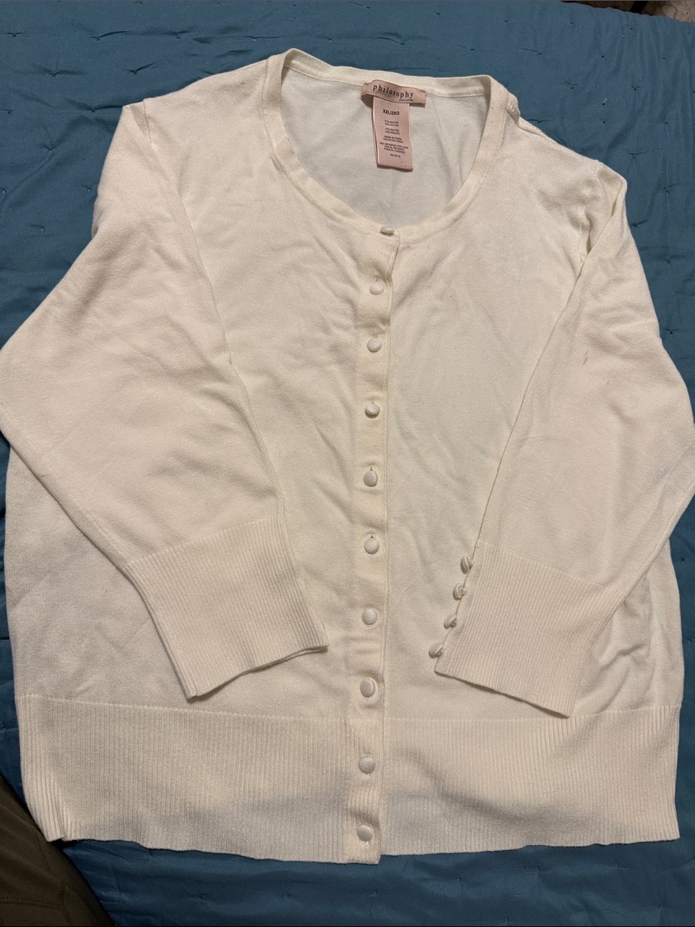 Philosophy Cream Button-Front Crewneck Cardigan
